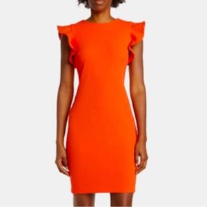 NWT Calvin Klein Orange Ruffle Sleeve Sheath Dress